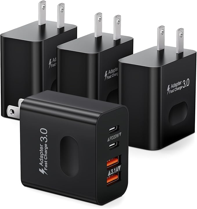 [4 Pack] USB C Charger Block, 40W 4-Port Type C Fast Charging Block Dual Port USB-C Power Adapter + Double Wall Plug Multiport USBC Brick for iPhone 16 15 14 13 12 11 Pro Max, Samsung Cube