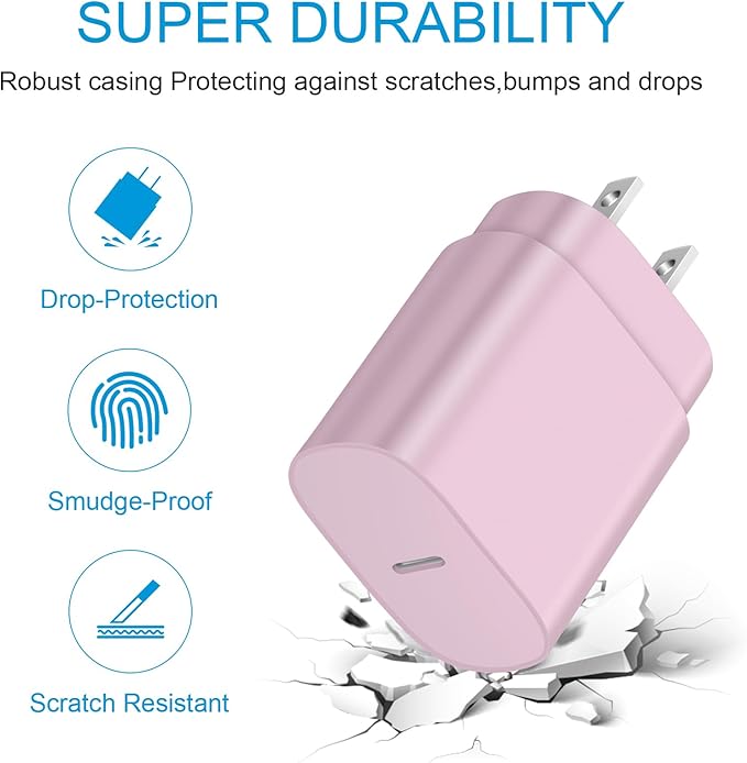 Type C Charger Fast Charging for iPhone 17 16 15,10FT USB C Samsung Chargers Block 25W Super Fast Chargers for Samsung Galaxy S25/S24 S23/iPhone Air/17/17 Pro Max/iPhone 16/16 Pro Max/15 Pro Max(Pink)