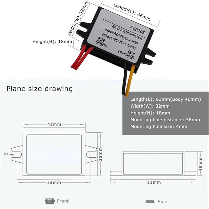Step Down Converter Power Converter Waterproof Step Down Volt Converter AC 10-28V to DC 12V Converter AC-DC Step Down Power Module(5A)