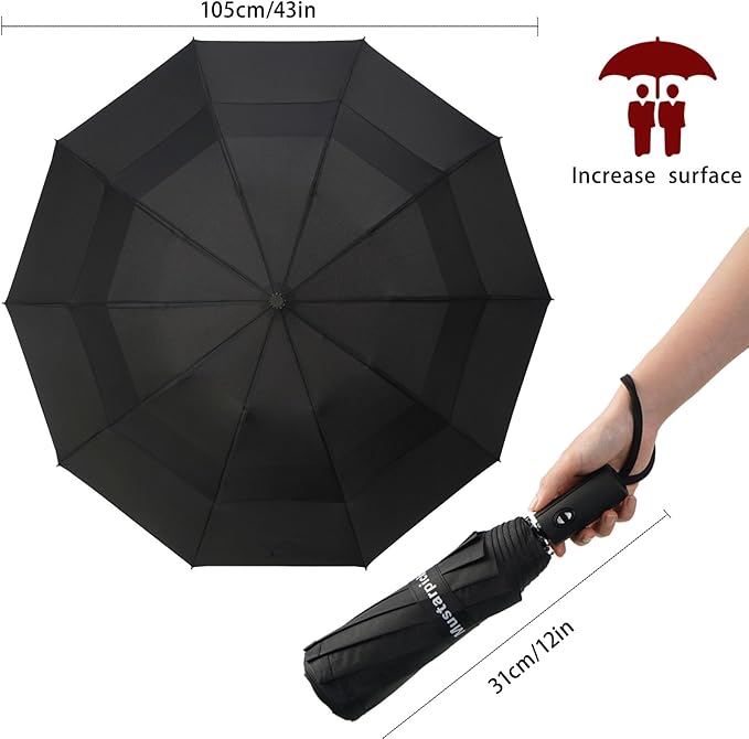 Umbrella Reverse Folding Umbrella Windproof Travel Umbrellas for Rain - Easy Auto Open Close, Durable & Compact Umbrella, Strong Fiberglass Frame, Waterproof Canopy - Backpack, Purse, Portable Umbrella for Travel