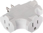 Projectpak 3 Outlet T Shaped Wall Plug Grounding Adapter Splitter Extender – Durable Grounded Power Tap | 3 Pack (White)