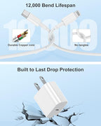 Susnwere 2Pack iPhone Charger Fast Charging,20W Fast PD USB C Wall Charger Adapter with 10Ft USB C to Lightning Cable Compatible for iPhone 14/14 Plus/14 Pro/14 Pro Max/13/ White
