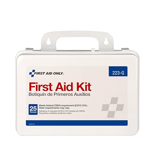 First Aid Only 223-G 25-Person OSHA-Compliant First Aid Kit for Office, Home Renovation, Job Sites, and Construction Vehicles, Gasket Provides Extra Water Resistance, 107 Pieces