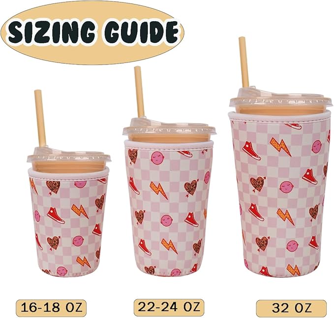 Reusable Insulated Neoprene Iced Coffee Cup Sleeve, Durable Drink Sleeve for Cold Beverages, Beverage Holder for Iced Coffee, Preppy Pink