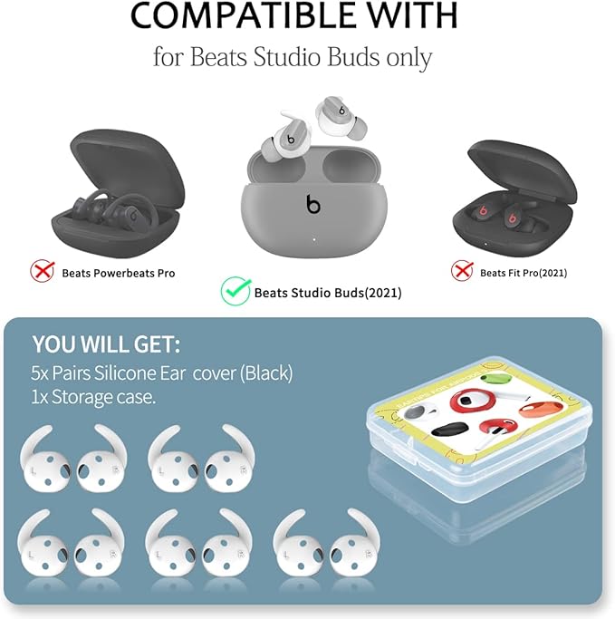 [5 Pairs] for Beats Studio Buds Ear Hooks, Soft Silicone Sport Anti Slip Studio Buds Ear Covers Compatible with Beats Studio Buds Earbuds 2021 [NOT Fit in Case] - White