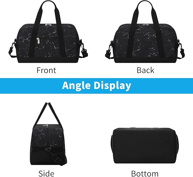 Apenze Small Gym Bag 14 inch lightweight Carry On Mini Duffel Bag for Travel Sport - Marble Black
