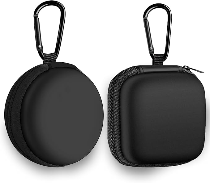 Square + Round Earbud Case Portable EVA Carrying Case Storage Bag Cell Phone Accessories Organizer with Carabiner for Earphone, Earbud, Earpieces, SD Memory Card, Camera Chips,Black