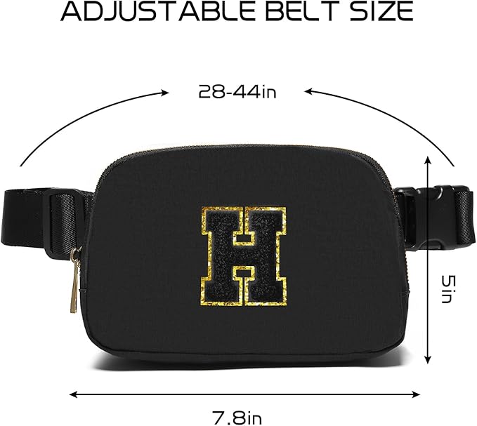 Gitus Belt Bag Fanny Pack Crossbody Bags with Initial Letter Patch Gifts for Wife Older Women Mother Coworker Bridesmaid Anniversary Travel Gifts Beach Gifts (Black-H)