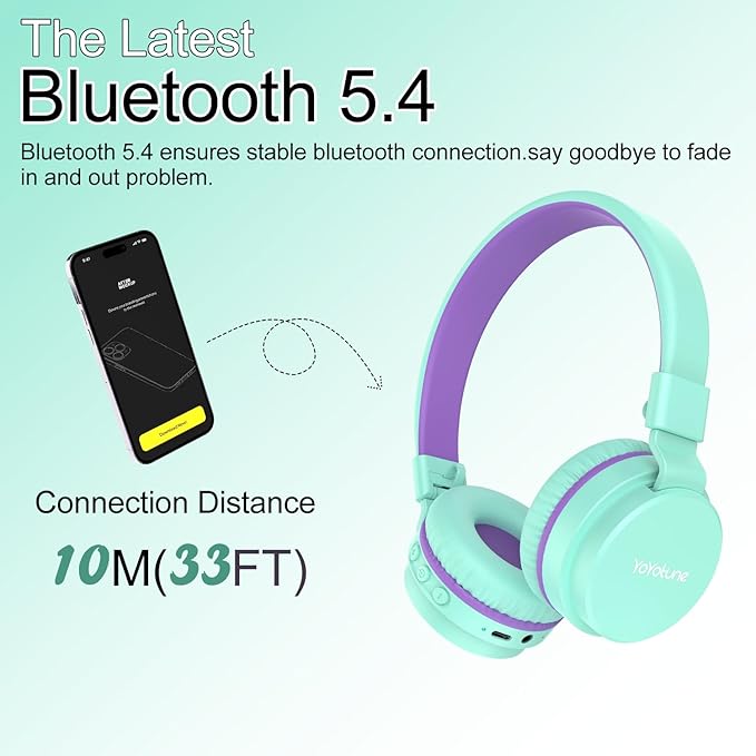 Kids Bluetooth Headphones,Lightweight Kids Headphones Wireless,85/94dB Safe Volume,40H Playtime,Fast Charging,Bluetooth 5.3,Over Ear,Toddler Headphone Built-in Mic for School/Tablet/Travel (Green)