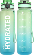 Sahara Sailor Water Bottle 32oz, Durable and Leakproof Water Bottles Motivational with Time Marker, Tritan, BPA Free, Wide Mouth with Easy Clean Brush for Gym, Travel, Home, School, Office (1 Bottle)