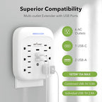 BN-LINK Surge Protector USB Wall 6 Outlet Extender with 3 USB Ports (USB C), Multi Plug Outlet Expander, Electrical Splitter for School, Travel, Office, Home, ETL Listed