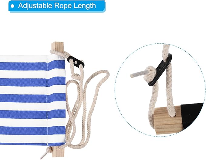 PATIKIL Foot Hammock Under Desk, Adjustable Foot Rest Sling with Hooks Portable Desk Footrest for Airplane Travel Home Office, Blue White Style 1