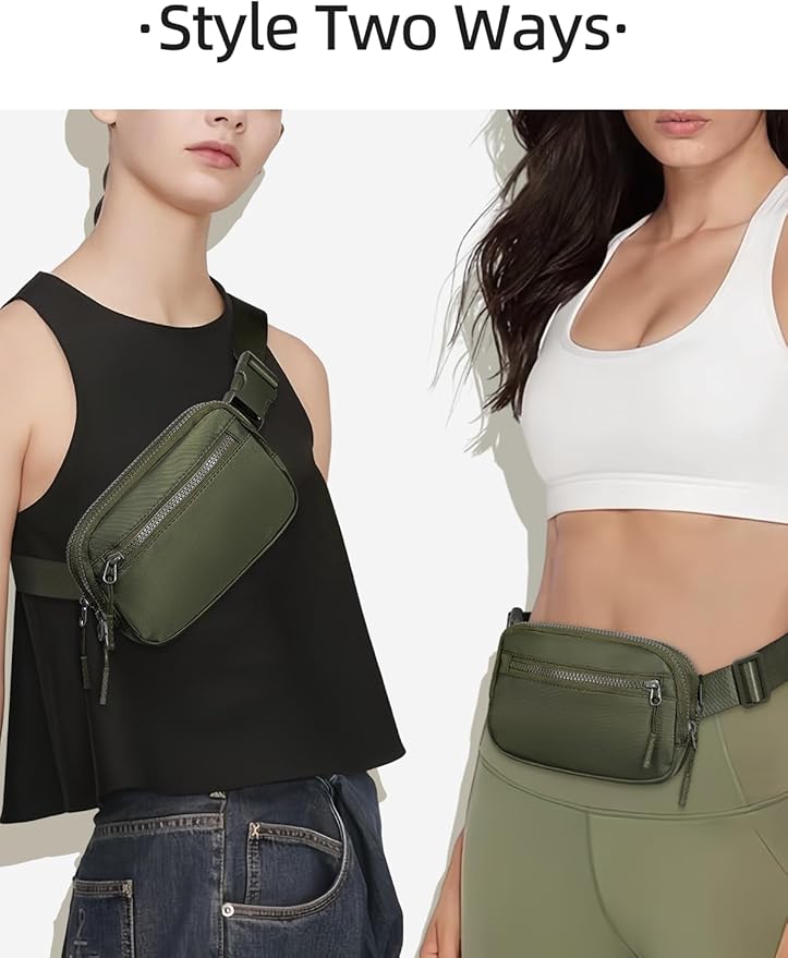 WESTBRONCO Fanny Packs for Women Men, Belt Bag with 4 Zipper Pockets, Fashion Waist Packs, Lightweight Crossbody Bags with Adjustable Strap for Workout/Running/Hiking (Green)