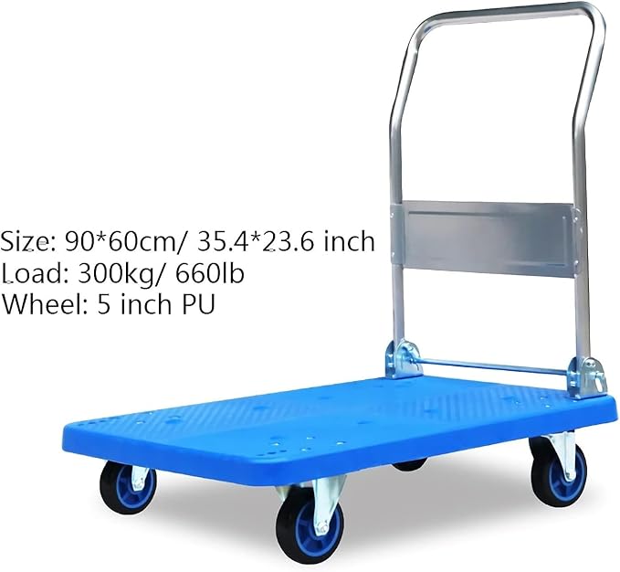 Heavy Duty Flatbed Hand Cart with Mute Wheels Foldable Metal Handle - Ideal for Transporting Baggage Books & More High Load Capacity Platform Truck (300-lb)