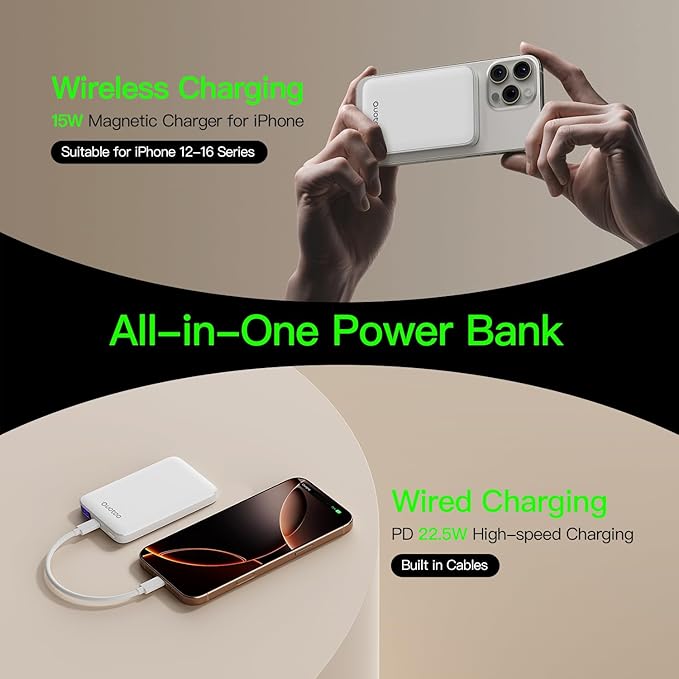 Ouotoo New for Magsafe Portable Charger,5000mAh Power Bank with Type-C 20W PD Fast Charging Travel, Lightweight and Slim, LED Display for Magsafe Battery Pack for iPhone 17/16/15/14/13/12 All Series