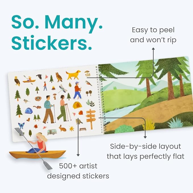 Camping 500+ Kids Sticker Book by Cupkin Fun Toddler Travel Activity Coloring and Sticker Book, Road Trip Essentials, 12 Coloring Pages + 12 Side by Side Scenes for Ages 2–8 Years