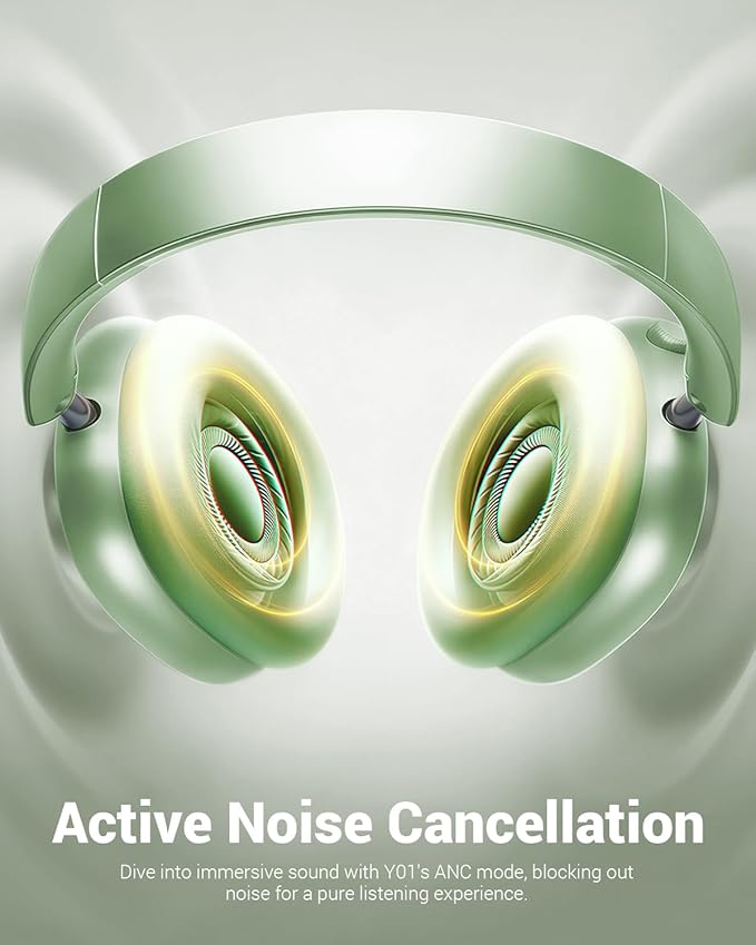 Wentronic Y01 Wireless Noise Canceling Headphones Bluetooth 5.3 Over Ear Headphones with Microphone, Hi-Res Audio, 48H Playtime, Foldable Comfortable Earpads,Compatible with iOS,Android,PC, Green