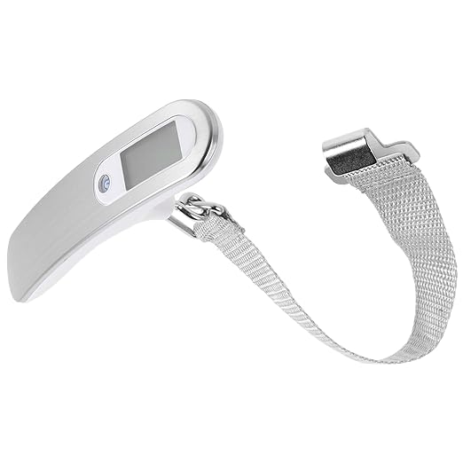 Abaodam Portable Digital Luggage Scale with LCD Display, Mini Handheld Electronic Hanging Scale for Travel Suitcases, 50kg Capacity, White Strap, Battery Powered for Accurate Baggage