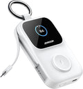 JOYROOM Portable Charger, Power Bank with Built-in Cables & LED Display, 5000mAh 20W PD Fast Charging & Fast Recharge, Travel Keychain Battery Pack for iPhone 17/16/15/14/13/12 & Apple Watch, White