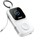 JOYROOM Portable Charger, Power Bank with Built-in Cables & LED Display, 5000mAh 20W PD Fast Charging & Fast Recharge, Travel Keychain Battery Pack for iPhone 17/16/15/14/13/12 & Apple Watch, White