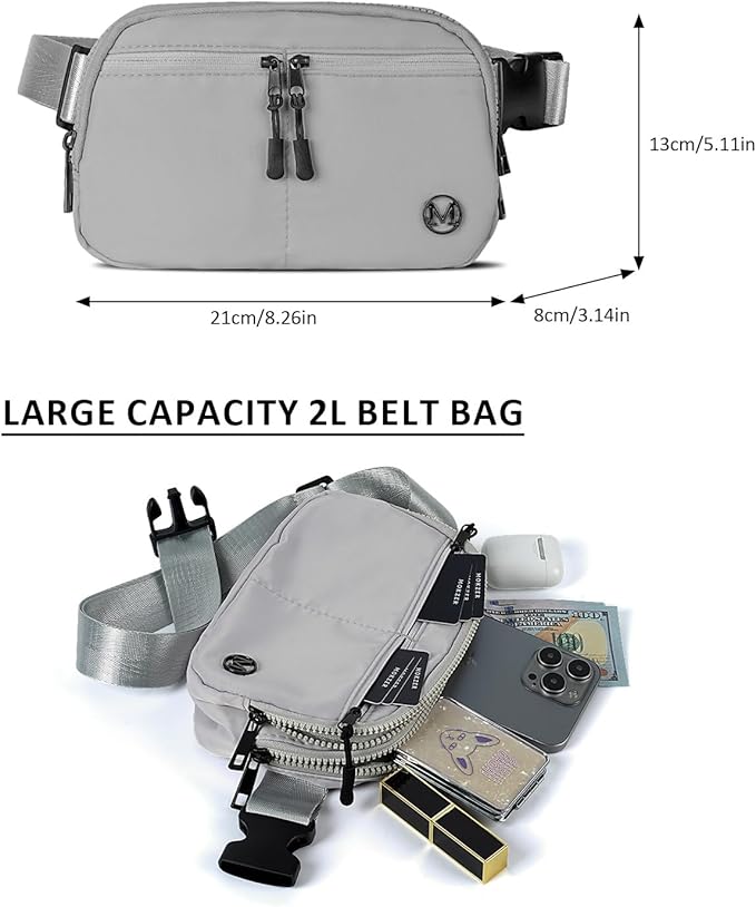 Fanny Pack Crossbody bags for Women Men, 2L Everywhere Belt Bag, Fashion Waist Packs, 5-Zipper Pockets Waist Bag with Adjustable Strap