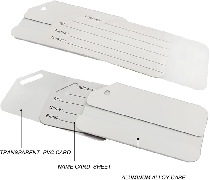 Aluminum Luggage Tags, Luggage Tag Holders for Travel Luggage Baggage Identifier by Ovener (2Pack Silver)