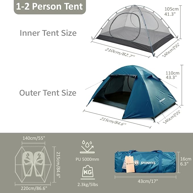 Backpacking Tent for Camping 2/3/4 Person Hiking Ultralight Tent for Waterproof Windproof Outdoor Tents Easy Setup Two Doors Double Layer Lightweight Instant Tents