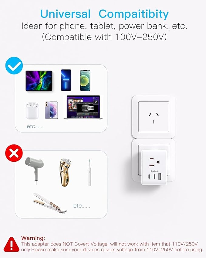 Australia New Zealand Power Plug Adapter, US to Australia Travel Adapter with 3 American Outlets 3 USB Ports (2 USB C), Type I Plug Adapter Travel Essentials for USA to Australia, Argentina, China
