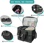 PetAmi Dog Travel Bag, Travel Pet Bag Organizer, Dog Food Travel Bag with Container Collapsible Bowls, Pet Travel Supplies Gift Accessories for Weekend Camping, Puppy Cat Diaper Bag, Charcoal Large