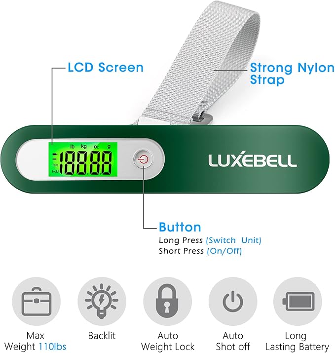 Digital Luggage Scale Vacation Travel Essentials Accessories Gifts for Traveler Portable Suitcase Handheld Weight Scale 110 lbs Hanging Baggage Travel Must Haves