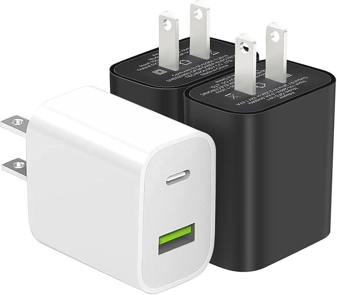 3 Pack USB C Charger Block, Dual Port Type C Wall Charger Fast Charging 20W Power Adapter Cube for iPhone 14/14 Pro/14 Pro Max/14 Plus/13/12/11, XS/XR/X, iPad, Samsung, More