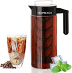 Mixpresso Cold Brew Maker For Iced Coffee and Iced Tea, Cold Coffee Maker Glass Pitcher, Tea Infuser For Loose Leaf Tea, 44oz Large Ice Tea Brewer with Easy to Clean Reusable Mesh Filter.