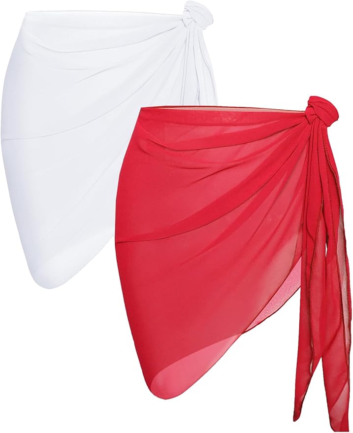 CHICGAL 2 Pieces Women Beach Sarong Bathing Suit Wrap Skirt Sheer Bikini Swimsuit Cover Ups for Swimwear
