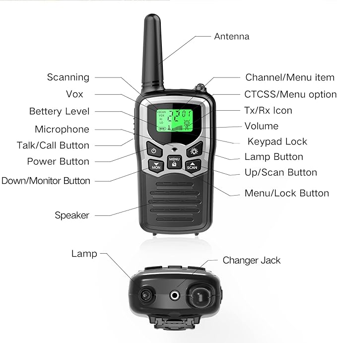 Walkie Talkies,MOICO Long Range Walkie Talkies for Adults Two-Way Radios with 22 Channels FRS VOX Scan LCD Display with LED Flashlight for Field, Survival Biking Hiking Camping 2 Pack (Silver A)