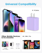 AISNI Fast Charger Block for iPhone 14 13 12 with 10 Foot Fast Charging Cable,MFi-Certified, 20W PD USB C i-Phone Charger 10 ft Compatible with iP14 Plus/14/13/12/11 Pro Max/XSMax (2-Pack Purple)