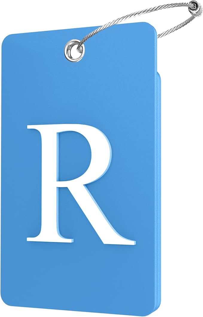 Gostwo 2 Pack Luggage Tags for Suitcases, 26 Initial Letter Travel Luggage Baggage Identification Labels ID Tag Fully Bendable Tags with Stainless Steel Loop (Blue) (Letter R)