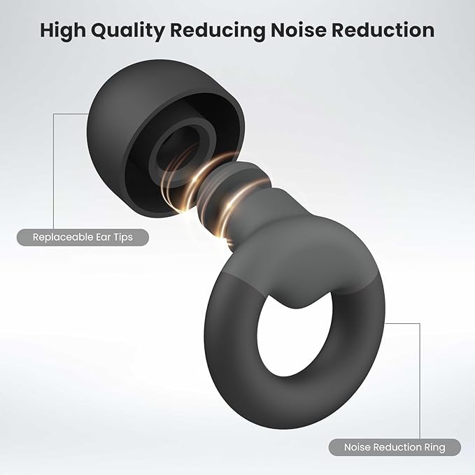 JUSTRVN Ear Plugs for Sleeping, 2 Pairs of Reusable Earplugs for Noise Reduction 25dB-30dB with 8 Ear Tips, Soft Hearing Protection Ear Plugs for Concert,Noise Sensitivity, Study & Work, Black