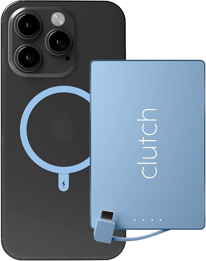 Clutch - Pro USB-C Portable Charger - Compatible with iPhone 15, 16, 17 & Android Devices - Power Bank Magnetic Battery - TSA Travel Approved - USB Rechargeable - Built-in Cable - 5000 mAh - 3.7oz