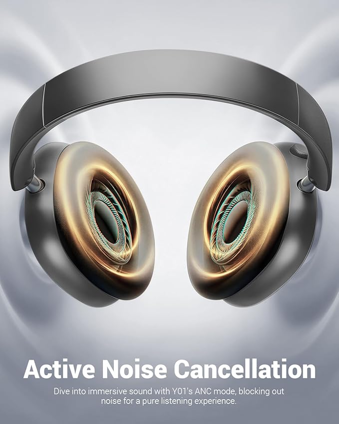 Wentronic Y01 Wireless Noise Canceling Headphones Bluetooth 5.3 Over Ear Headphones with Microphone, Hi-Res Audio, 48H Playtime, Foldable Comfortable Earpads,Compatible with iOS,Android,PC, Space Grey