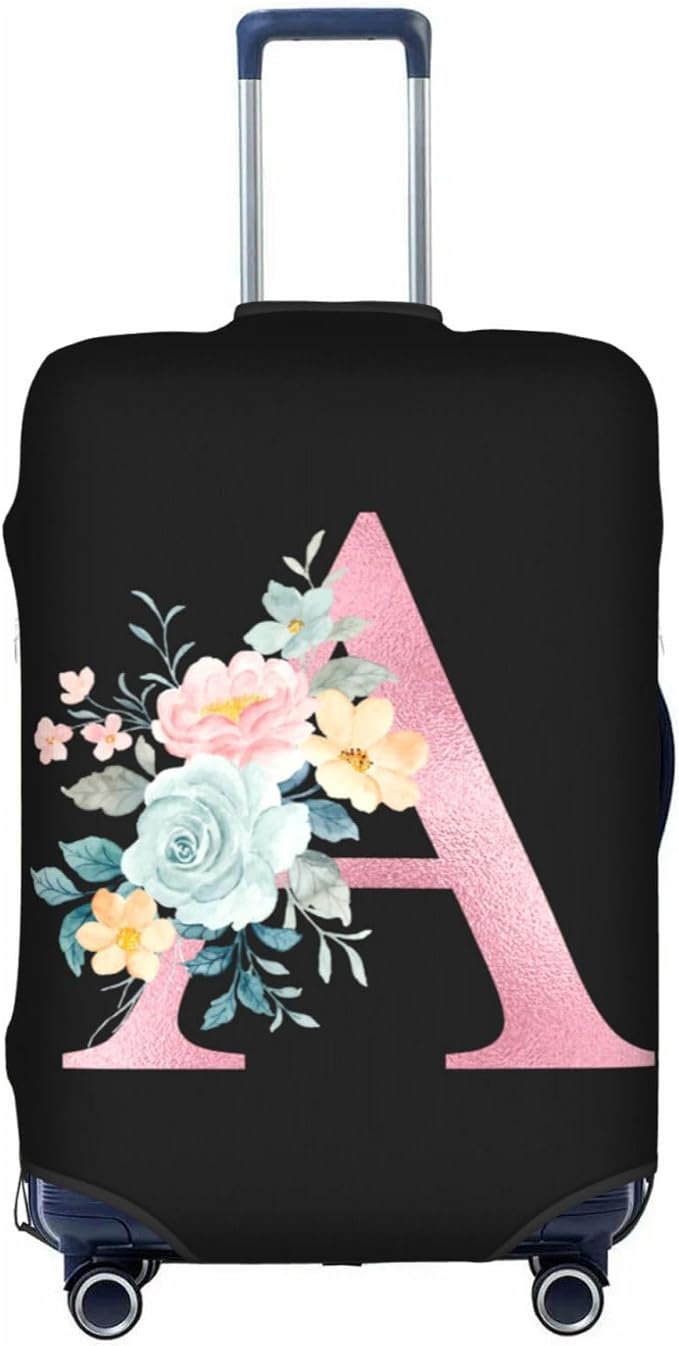 A Alphabet Design Custom Travel Luggage Cover Tag Set TSA Approved Vintage Letter Print Suitcase Protector Men Women (M 22-25 Inch Luggage)