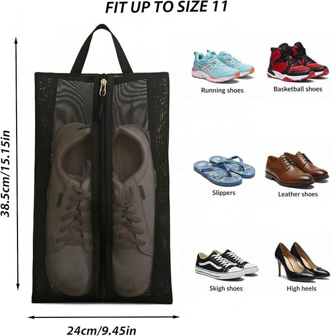 Portable Golf Shoes Bag, Travel Shoes Bag with Ventilation, Shoes Storage Organizer with Zipper Closuren for Outdoor, Sports, Golf, Travel, Gem (Gray)