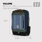 Topo Designs Global Travel Bag – 30L or 40L - Carry-On Compliant Most Airlines, Durable Travel Duffel Bag, Clam Shell Main Pocket, Laptop Sleeve, Backpack, Luggage (30L / Stone Blue/Forest)