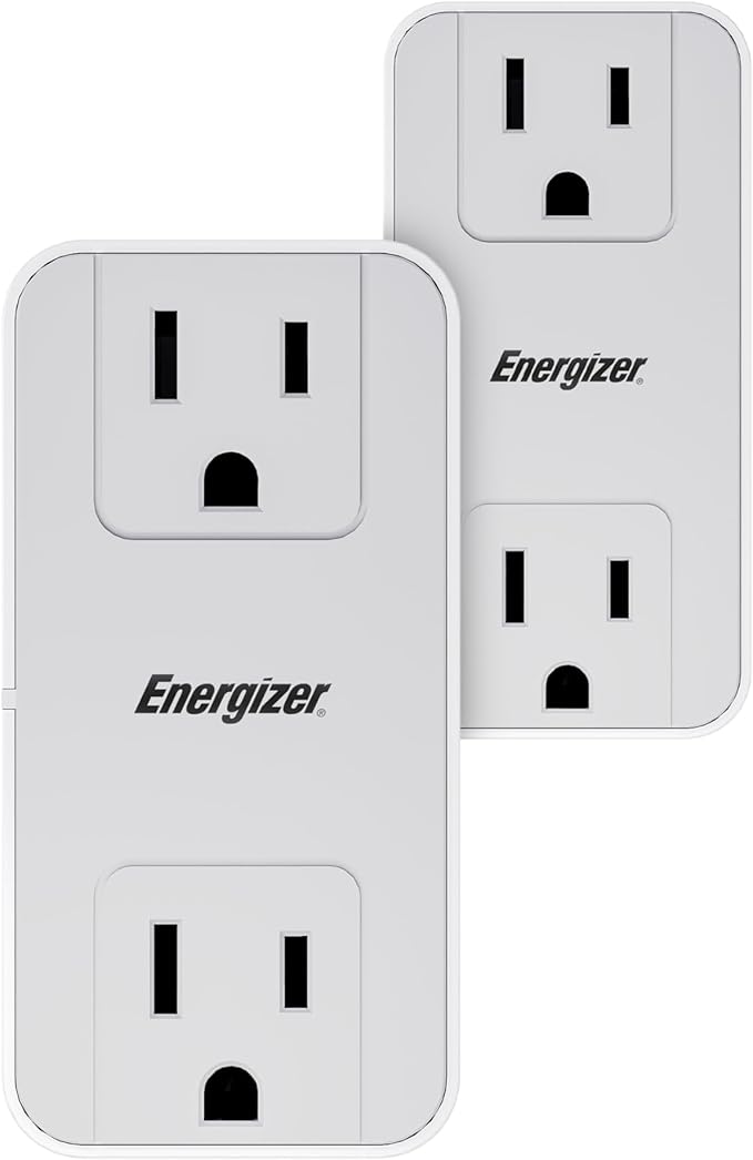 Energizer 2 Pack of Fast Charging Multi Plug Wall Outlet Extender 2 AC Power Outlets, 1 20W PD Type C, 2 USB A (3.1A Total Output) Power Strip Expander Splitter Plug in Adapter