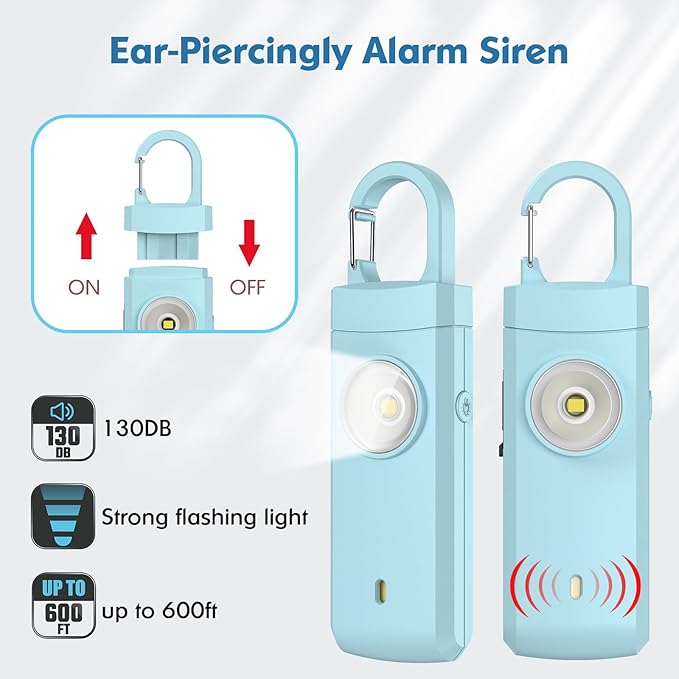 Rechargeable Personal Alarm for Women - Valentine Birthday Gifts for Women, Daughter, College Student, Teen Girl, Elders, Kids, Siren Alarm, USB Charging, Aqua