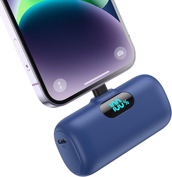 Feob Small Portable Charger for iPhone,Upgraded 5000mAh PD Fast Charging Power Bank,Mini Plug-in Battery Pack Backup foriPhone 14/14 Pro Max/13/13 Pro/12 Pro/11/XS/XR/X/8/7/6 etc-Blue(HX45X2)