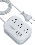 European Travel Plug Adapter USB C, Popowell International European Plug Adapter, 4 FT Travel Power Strip with 3 Outlets & 3 USB, Type C Power Adapter Travel Essential for Italy Spain France Germany.