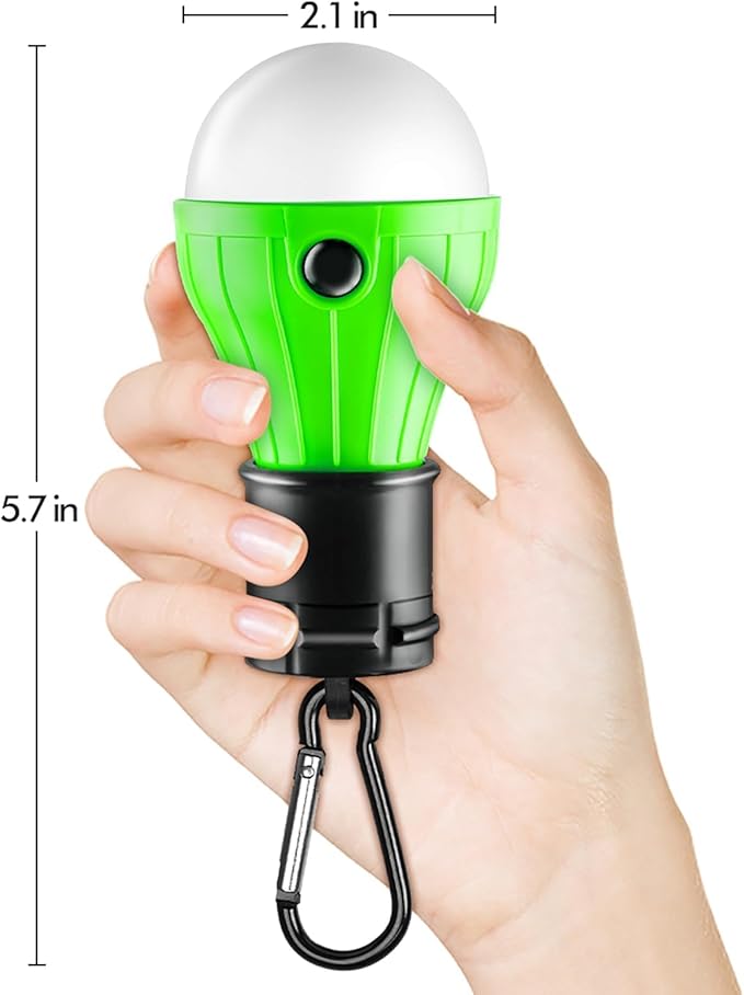 FLY2SKY Portable LED Tent Lamp, Clip Hook Hurricane Emergency Light Bulb, Camping Equipment Lanterns for Hiking, Backpacking Outage, B-CLOSED-HOOK, 4 Packs
