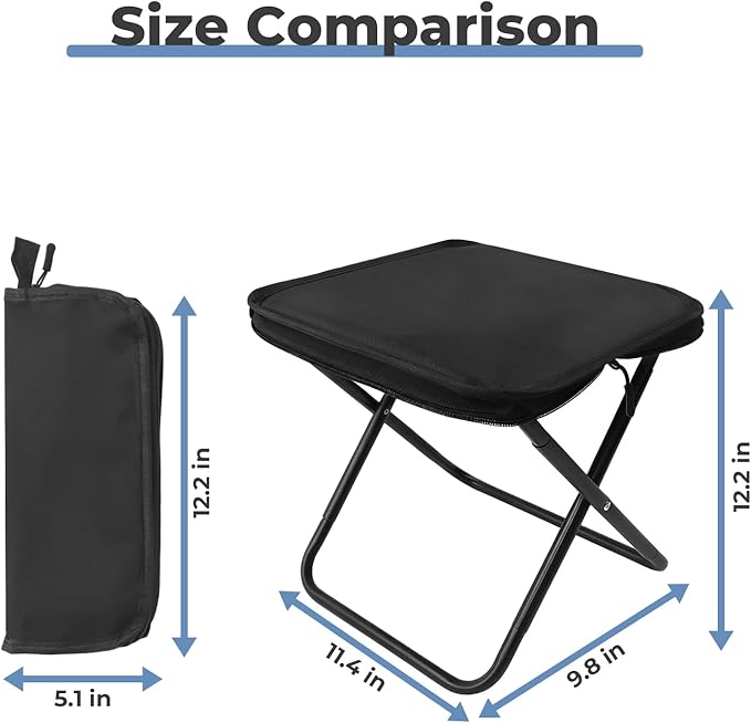 Portable Folding Camping Stool - 1.4Lbs Ultra Lightweight, 220Lbs Heavy Duty, Reinforced Steel Frame, Quick Deploy for Hiking Fishing Camping & Outdoor Events (Black)