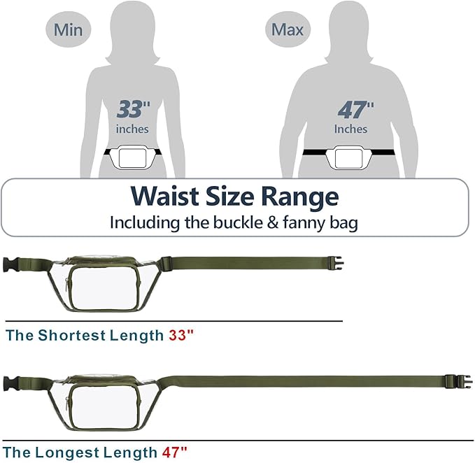 Veckle Clear Fanny Pack Stadium Approved - Adjustable 33-47 Inch Strap, Transparent Belt Bag for Women Men Fits 7.5-inch Smartphone, Waist Bag Clear Bag for Stadium Events, Sport, Concerts, Green