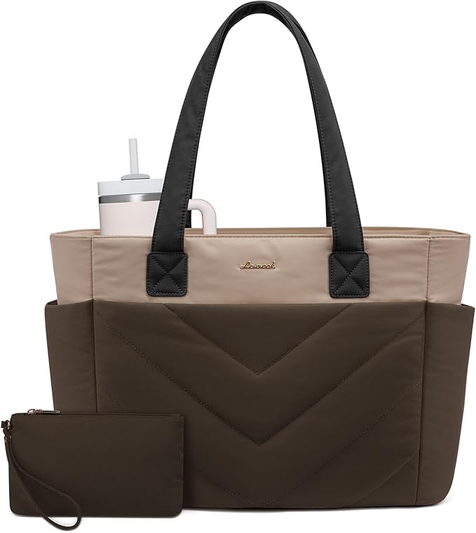 LOVEVOOK Tote Bag for Women, Puffer Work Travel Handbag with Zipper for Teacher Nurse, Quilted Cute Laptop Shoulder Gym Bag